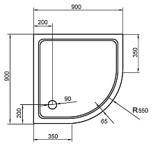 Поддон для душа Cezares Tray 90x90 четверть круга, стеклокомпозит