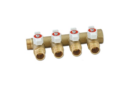 Коллектор НВ 3/4 4х1/2 Н 40мм с кранами Uni-Fitt 420G3240
