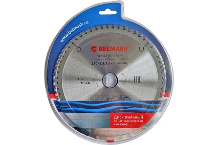 Диск пильный по цветным металлам и пластику BELMASH 210х2.5/1.6х30 мм, 60T Белмаш RD152A
