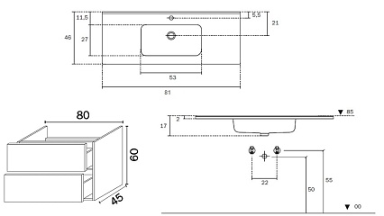 Раковина Inda Kona T298320KONA 80 см белый T298320KONA