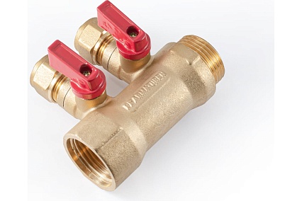 Коллектор с шаровыми кранами PROFACTOR в/н 1" х 2 вых 16 цанга PF MVP 267.2