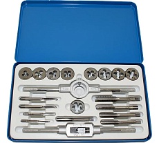 Комплект резьбонарезного инструмента: вороток и плашкодержатель CNIC и по 9 метчиков и плашек М3-М12 в мет. футл.20 поз.SM020-1 65502