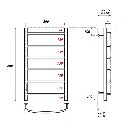 Полотенцесушитель электрический Point PN04758B П6 50x80 диммер слева, черный