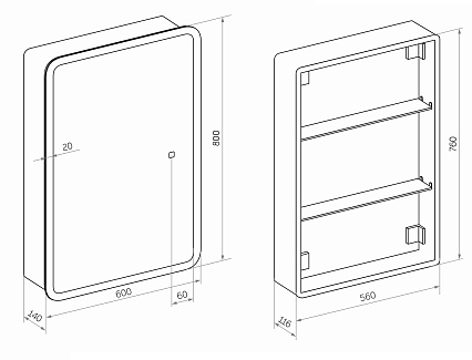 Зеркальный шкаф Континент Emotion LED 60x80 с подсветкой, МВК028