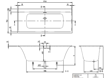 Квариловая ванна Villeroy&Boch Subway 3.0 UBQ170SBW2DV-01 170x75 см