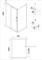 Душевой уголок Niagara Nova NG-43-10AG-A70G 100x70 прозрачный, золото