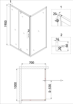 Душевой уголок Niagara Nova NG-43-10AG-A70G 100x70 прозрачный, золото