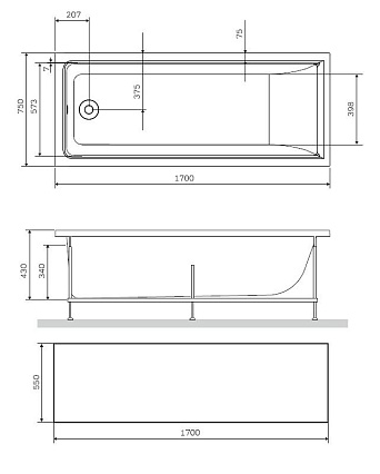 Фронтальная панель Am.Pm Gem W90A-170-070W-P1 170 см