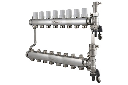 Коллекторная группа Valtec 1x7 выходов евроконус 3/4" нержавеющая сталь в сборе VTc.588.EMNX.0607