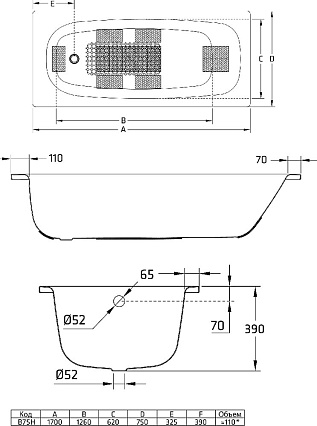 Стальная ванна BLB Universal HG 170x75 с отверстиями для ручек