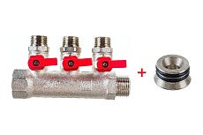 Комплект Valtec _17 VI7 Коллектор с кранами 3 вых. х 3/4"х 1/2 НР VTc.580.N.0503 + Адаптер д/коллектора /конус-плоскость/ 1/2 VTc.701.N.04 VT.VI7.K17.5800503.701