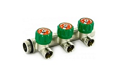 Коллектор Uni-Fitt НВ 3/4", 4х1/2", Н 50 мм с выходами под 90 град, никелированный, с вентилями 410N3240