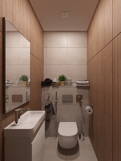 Слияние природы и современного урбана в интерьере ванной комнаты