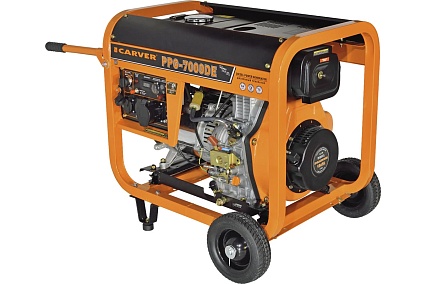 Генератор Carver PPG- 7000DE дизель LT-186FA, 5,0/5,5кВт, 220В, бак12.5л, э/старт, колеса, медь 01.020.00023