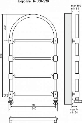 Полотенцесушитель водяной Terminus Версаль П4 500x930