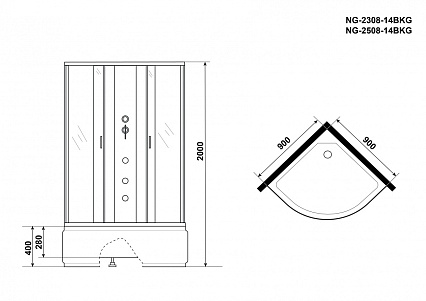 Душевая кабина Niagara NG 2508-14BKG 90x90 стекло тонированное, без крыши, гидромассаж