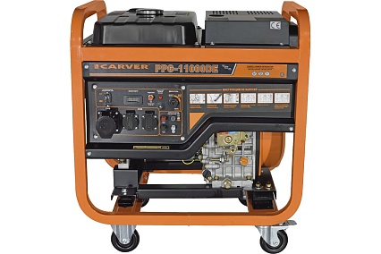 Генератор Carver PPG-11000DE дизель, LT-1100F, 8,5/9,5 кВт, 220 В, бак 20л, э/старт, колеса, медь 01.020.00025