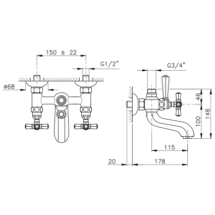 Смеситель для ванны Nicolazzi Teide Metal 1900CR05