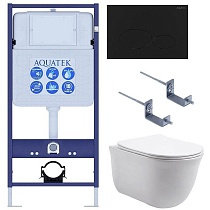 Подвесной унитаз SET Aquatek Классик-074 4в1, кнопка черный матовый