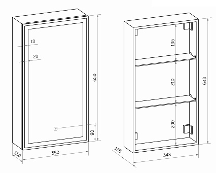 Зеркальный шкаф Континент Mirror Box LED 35x65 с подсветкой, правый МВК054