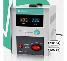 Напольный стабилизатор напряжения Defender ASF 2000D 1200Вт метал корпус, 2 розетки 99037