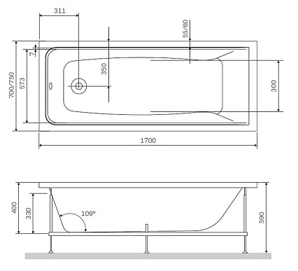 Акриловая ванна Am.Pm Gem W90A-170-075W-A 170x75 см