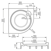 Поддон для душа Roltechnik Tahiti-P 90x90 четверть круга