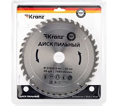 Диск пильный по дереву 210x30 мм, 40 зубьев Kranz KR-92-0122