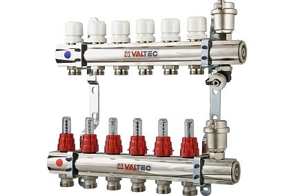 Коллекторная группа Valtec 1x7 выходов евроконус 3/4" со встроенными расходомерами в сборе VTc.596.EMNX.0607