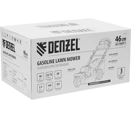 Бензиновая газонокосилка Denzel GLT-460SP-T, Trike 150 см3, 46 см, привод, панель, 60л 58810