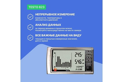 Термогигрометр Testo 623 с исторической функцией, с поверкой 0560 6230П 00-00311530