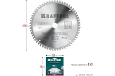 Диск пильный по алюминию Kraftool Multi material 190x20 мм, 60Т 36953-190-20