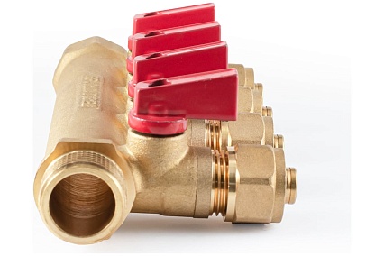 Коллектор с шаровыми кранами PROFACTOR в/н 3/4" х 4 вых 16 цанга PF MVP 266.4