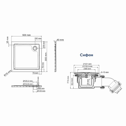 Поддон для душа WasserKRAFT Salm 27T03 90x90 квадрат