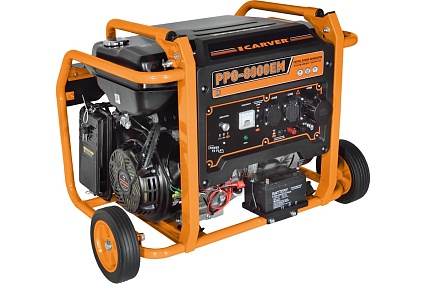 Генератор Carver PPG- 8000ЕM бензин LT-190F, 6,0/6,5кВт, 220В, бак 33 л, электростартер, колеса. медь 01.020.00030