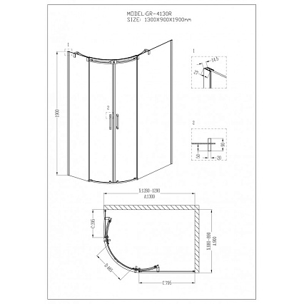 Душевой уголок Grossman Galaxy GR-4130R 130x90 асимметричный, правый
