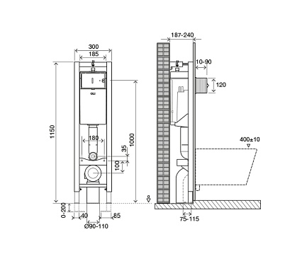 Инсталляция для унитаза OLI Quadra Plus 141945, пневматическая