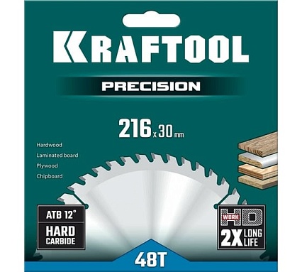 Пильный диск по дереву Kraftool Precision 216x30 мм, 48Т 36952-216-30