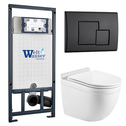 Комплект Weltwasser 10000010679 унитаз Heimbach 041 GL-WT + инсталляция Marberg 507 + кнопка Mar 507 SE MT-BL