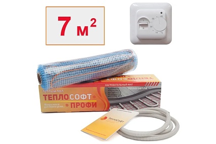 Нагревательный мат ТеплоСофт Профи 7м.кв. 1050Вт с терморегулятором 71050