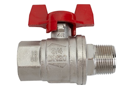 Усиленный шаровой кран RUB BRESСIA (S.33), 3/4" DN20 PN65, ВР-НР бабочка S33E26
