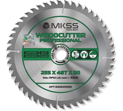 Диск пильный по дереву MKSS Toolbox Woodcutter Professional SS3025 255x48Тх1.8/2.6x30 мм SS30255001