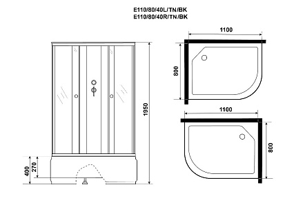 Душевая кабина Niagara Eco E110/80/40L/TN/BK 110x80 стекло тонированное, без крыши и г/м, L