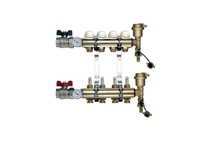 Коллекторная группа Tiemme 2 отвода 1" с расходомерами, латунь 3870027 / 3871G060502