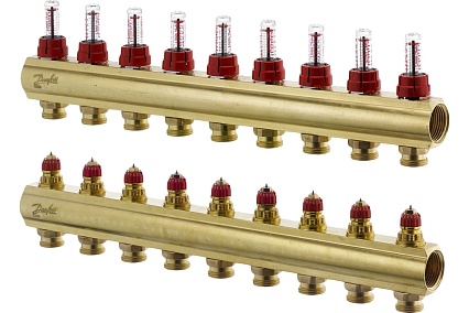 Коллекторы Danfoss FHF-9F с расходомерами для 9 контуров 088U0529