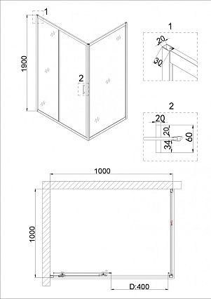 Душевая дверь Niagara Nova 100x190, прозрачное, черный NG-82-10AB