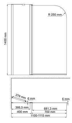 Шторка для ванны WasserKRAFT Leine 35P02-110 WHITE 110х140 белый профиль