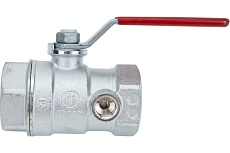 Шаровой кран Giacomini R250DS, 1&quot;, ВВ, ручка-рычаг красный, хромированный, со сливом R250SX005