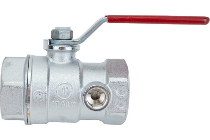 Шаровой кран Giacomini R250DS, 1", ВВ, ручка-рычаг красный, хромированный, со сливом R250SX005