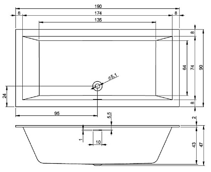 Акриловая ванна Riho Rethink Cubic 190x90 белый глянец B109001005